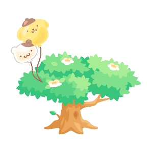 Pompompurin Balloons in a Forest Tree