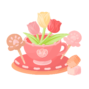 Warm Spring Tulips in a Teacup Pincushion