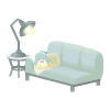 Muted Green Sofa & Tuxedosam Cushion