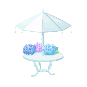 Hydrangea Garden Table Under a Parasol