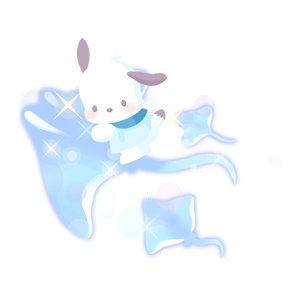 Pochacco Riding with Shimmering Manta Rays